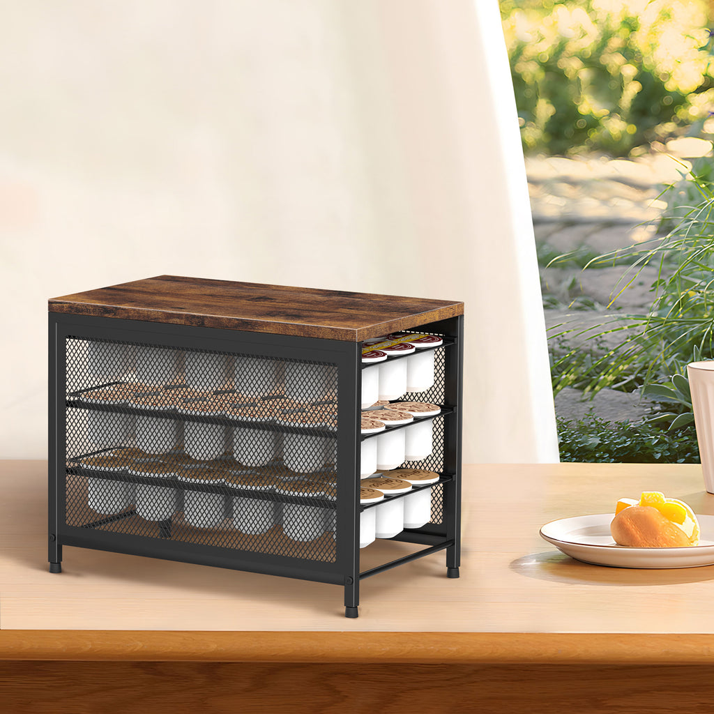 54/72-Capacity 3/4-Tier K-Cup Drawer Organizer -Rustic Coffee Pod Holder for Countertops