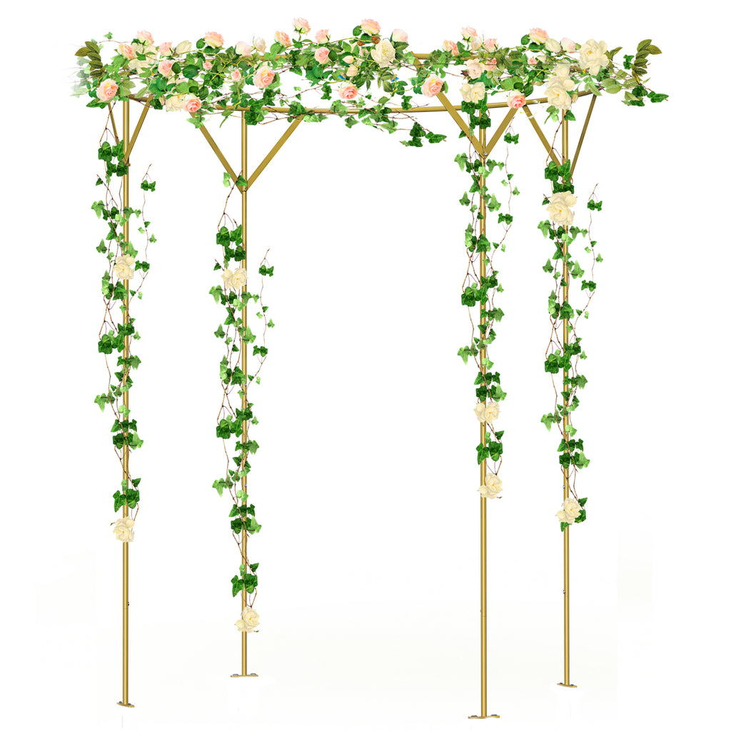 Elegant Round Wedding Arch Backdrop Stand (230cm H x 150cm W) - Luxury Champagne Gold Metal Ceremony Arch
