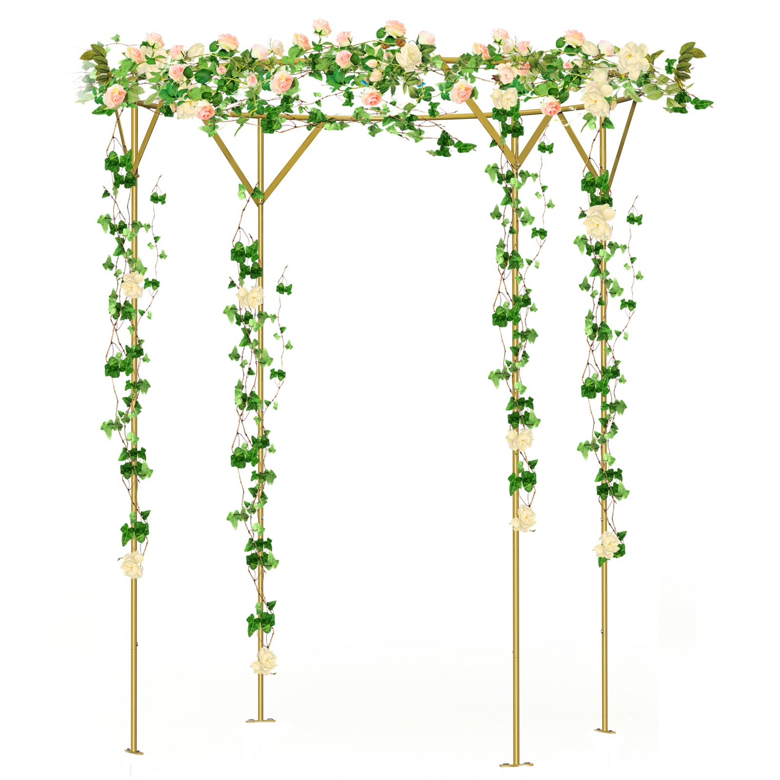 Elegant Round Wedding Arch Backdrop Stand (230cm H x 150cm W) - Luxury Champagne Gold Metal Ceremony Arch