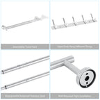 6-Piece Silver Bathroom Accessories Set - Adjustable Towel Bar, Toilet Paper Holder & Robe Hooks