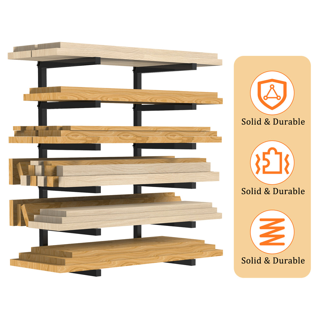 6-Level Wall-Mounted Lumber Rack - Vertical Wood Storage Organizer for Indoor and Outdoor Workshop