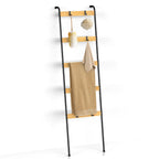 5-Tier Blanket Ladder with 10 Removable Hooks - Wall-Leaning Towel Rack & Scarf Organizer for Bedroom & Bathroom, Modern Home Decor Stand, Black