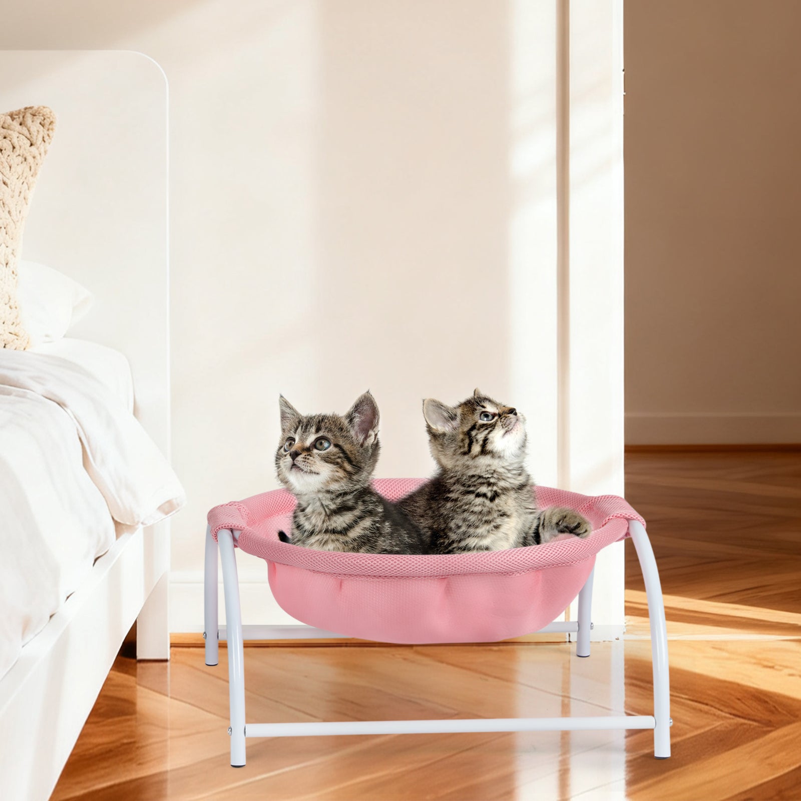 Elevated Cat Bed Hammock - Detachable Breathable Sleeping Cot for Small Pets