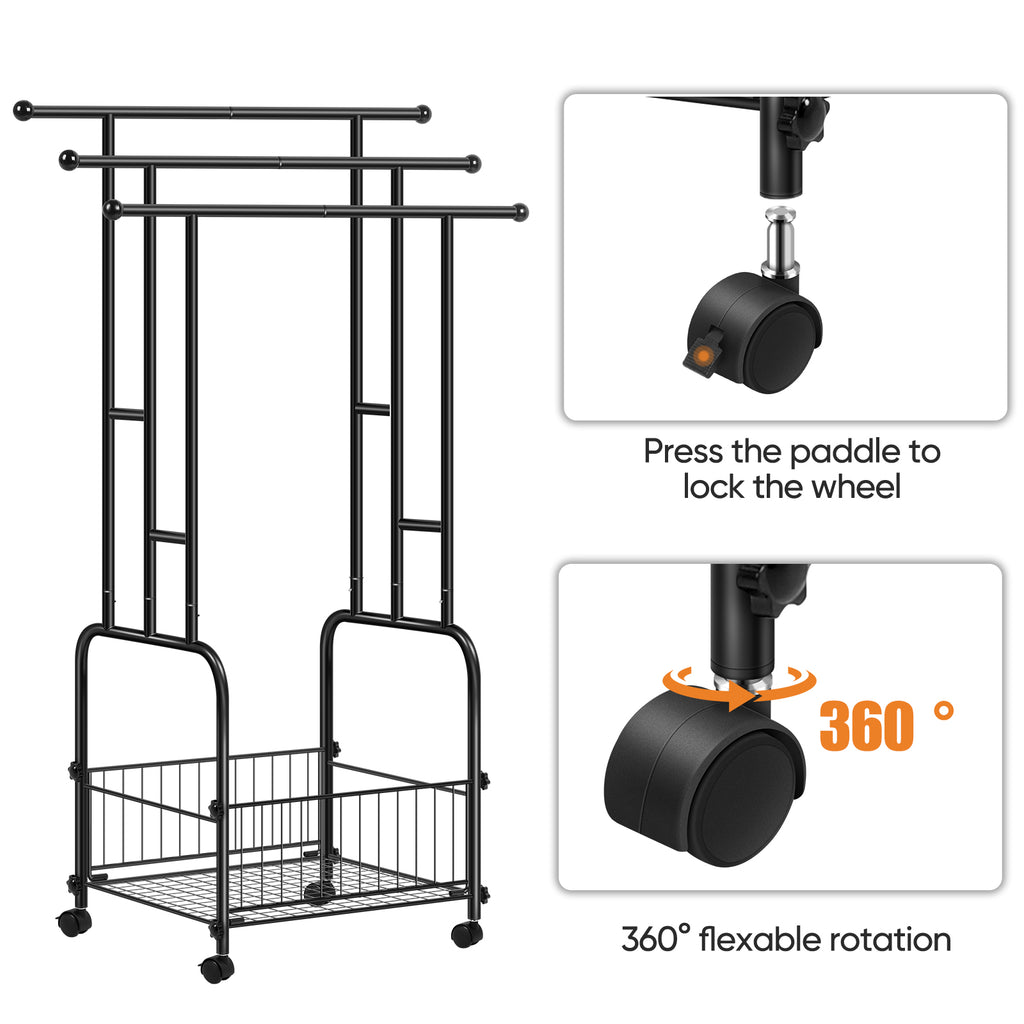 Rolling Towel Rack with Storage Basket, 3-Tier Metal Stand for Bathroom & Outdoor Pool