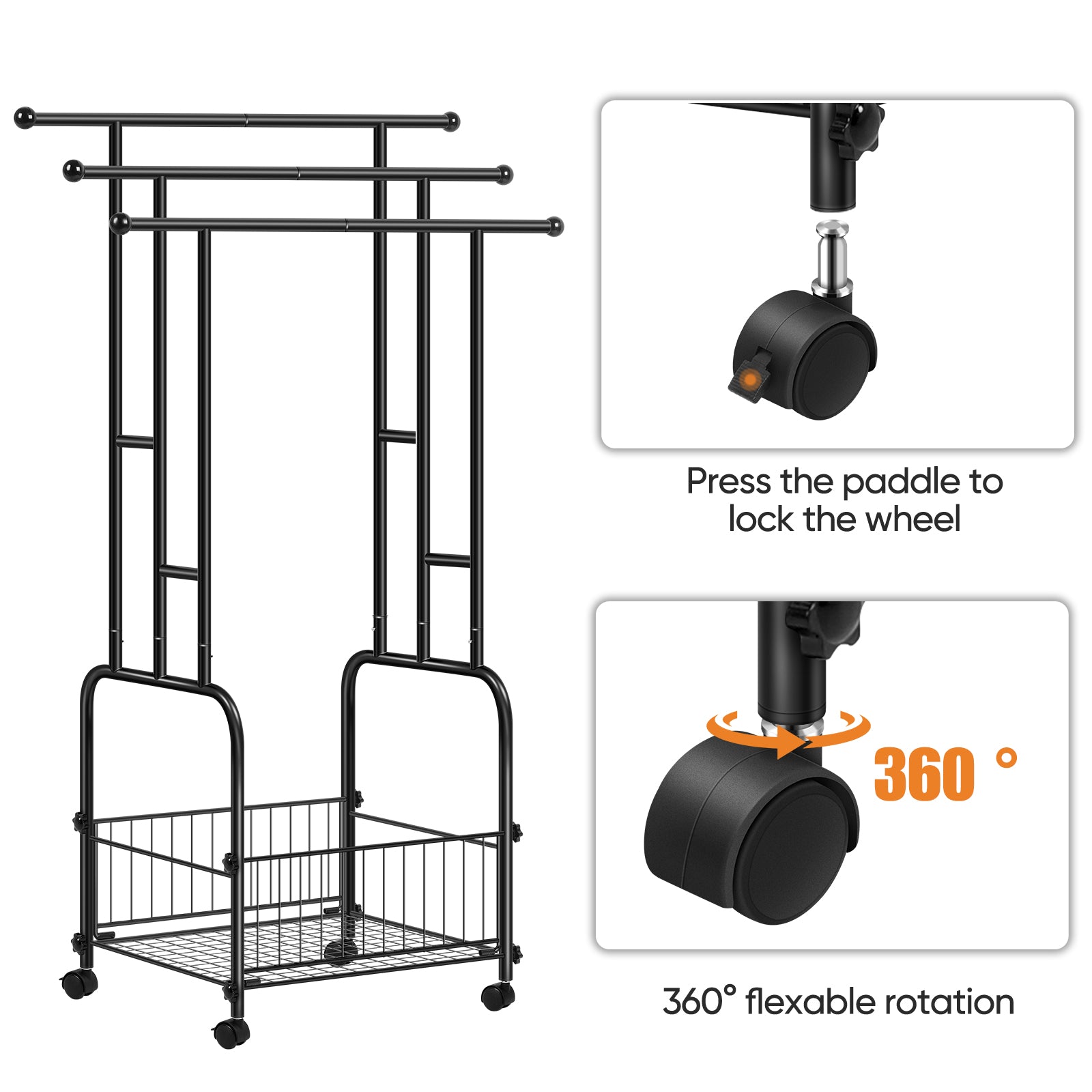 Rolling Towel Rack with Storage Basket, 3-Tier Metal Stand for Bathroom & Outdoor Pool