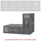 2-Pack Bed Sheet Storage Organizers - Grey Linen Closet Box with Label Pocket & Zipper