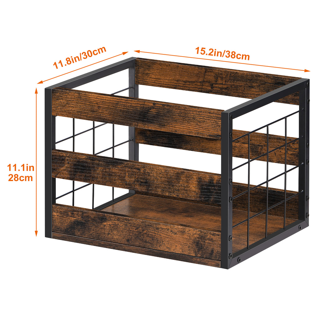 2-Pack Vinyl Record Storage Box - Wood Cube Album Holder with Handles for LPs & Office Files,