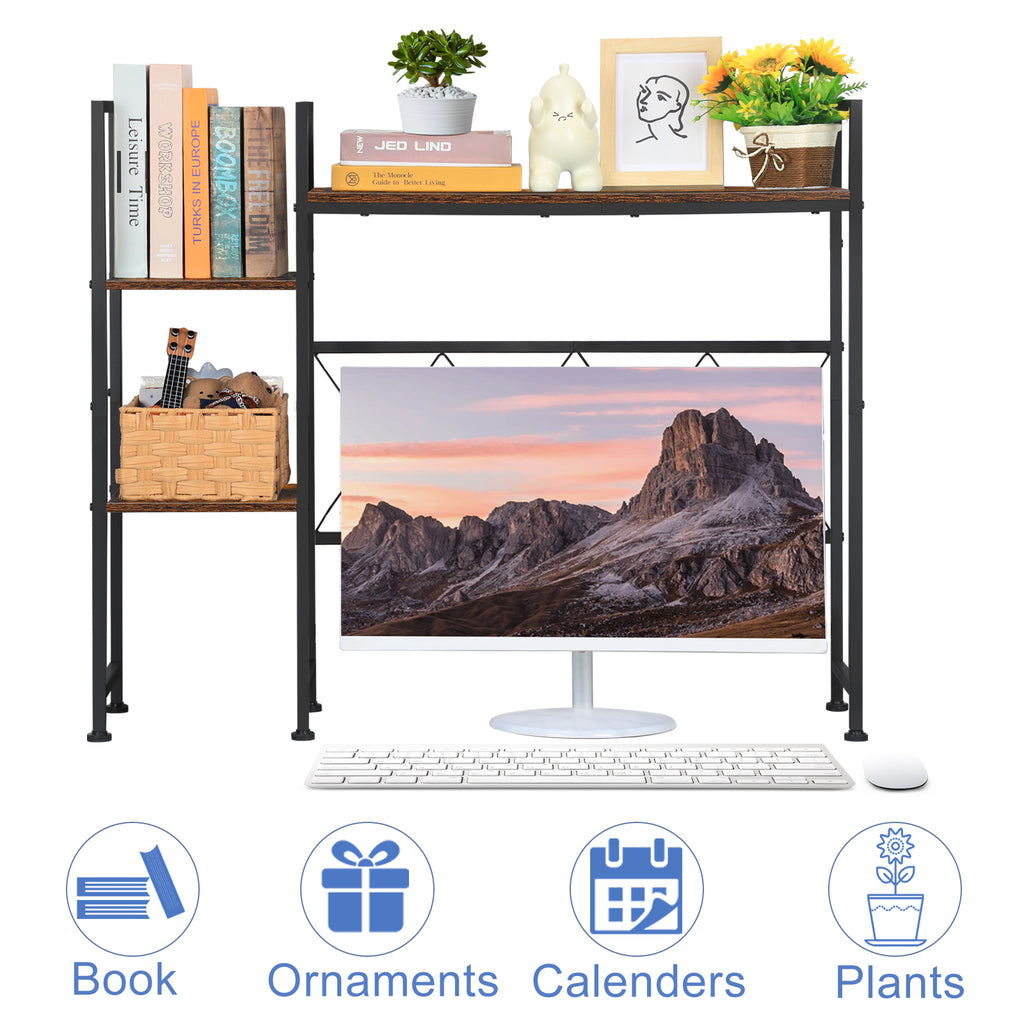 Wood & Metal Desktop Hutch Organizer for Dorm and Office