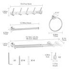 6-Piece Silver Bathroom Accessories Set - Adjustable Towel Bar, Toilet Paper Holder & Robe Hooks