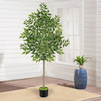 6ft Artificial Ficus Tree, Tall Lifelike Silk Leaf Plant with Real Wood Trunk for Indoor Home and Office Floor Decoration