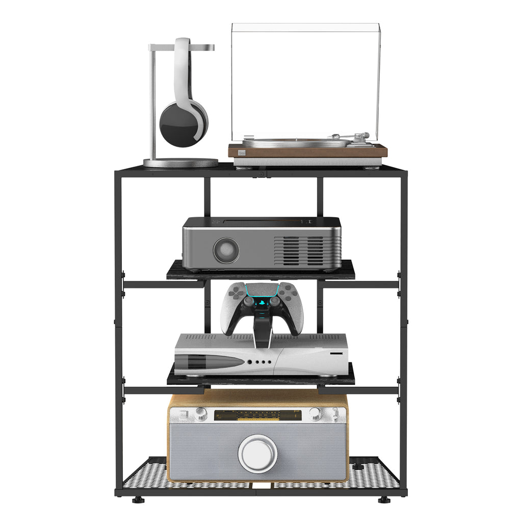 4-Tier AV Media Stand with Power Outlet - Stereo Component Cabinet & Record Player Stand for Gaming,