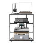 4-Tier AV Media Stand with Power Outlet - Stereo Component Cabinet & Record Player Stand for Gaming,