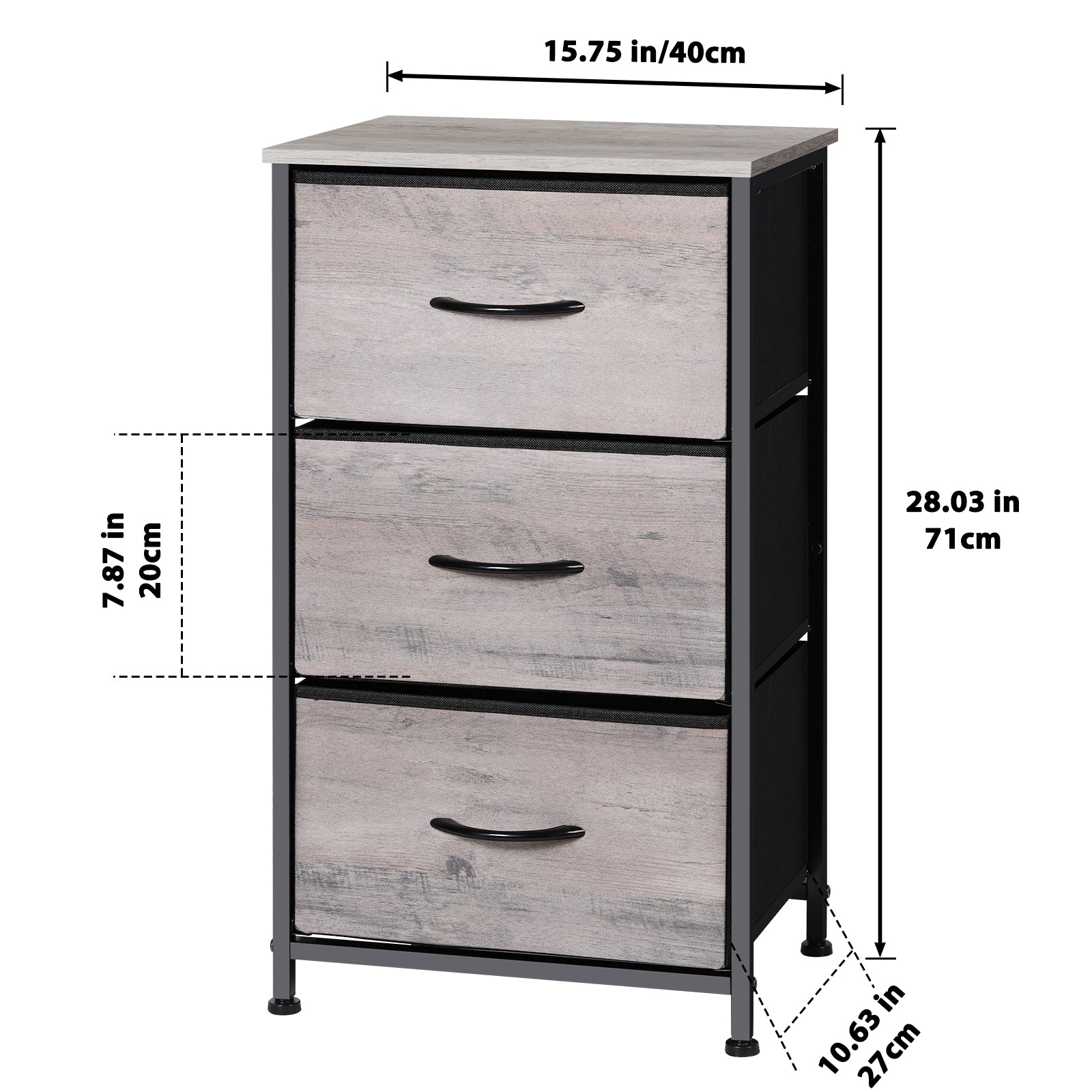 3-Drawer Fabric Nightstand Dresser - Small Storage Tower for Bedroom & Closets