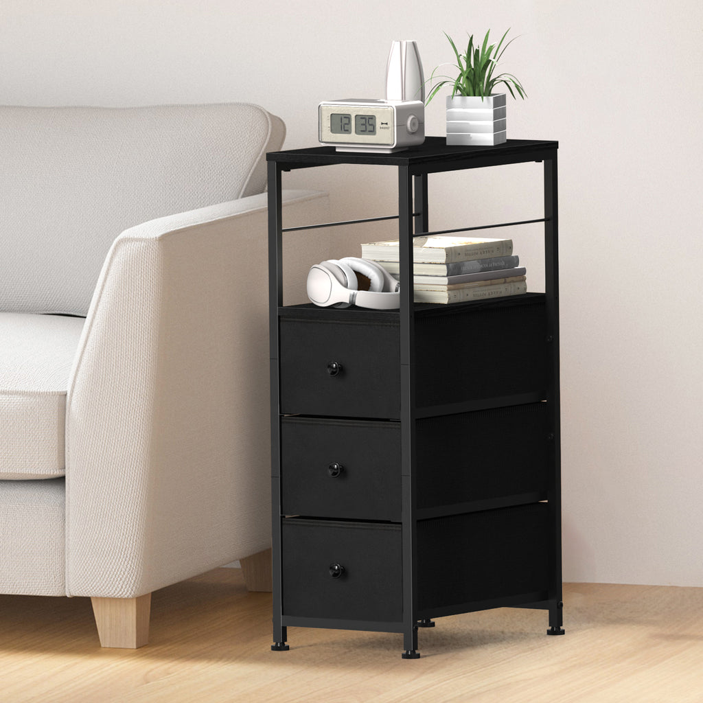 Narrow 3-Drawer Dresser - Slim Side Table with Storage for Small Spaces & Bathrooms, Black,