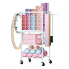 Home Gym Equipment Storage Rack w/ Wheels - Weight Rack, Yoga Mat Holder & Hooks, White