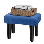 Small Teddy Velvet Foot Stool with Wood Legs, Tufted Rectangle Ottoman Foot Rest, Soft Padded Mini Footstool for Under Desk, Bedroom, Living Room, Sofa Side, Entryway, Dark Blue