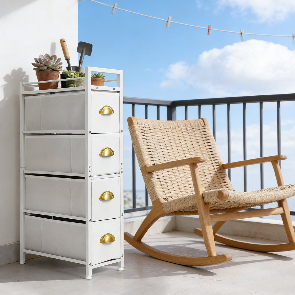 Narrow 4-Drawer White Fabric Cabinet - Slim Gaps Storage Tower for Laundry & Entryway