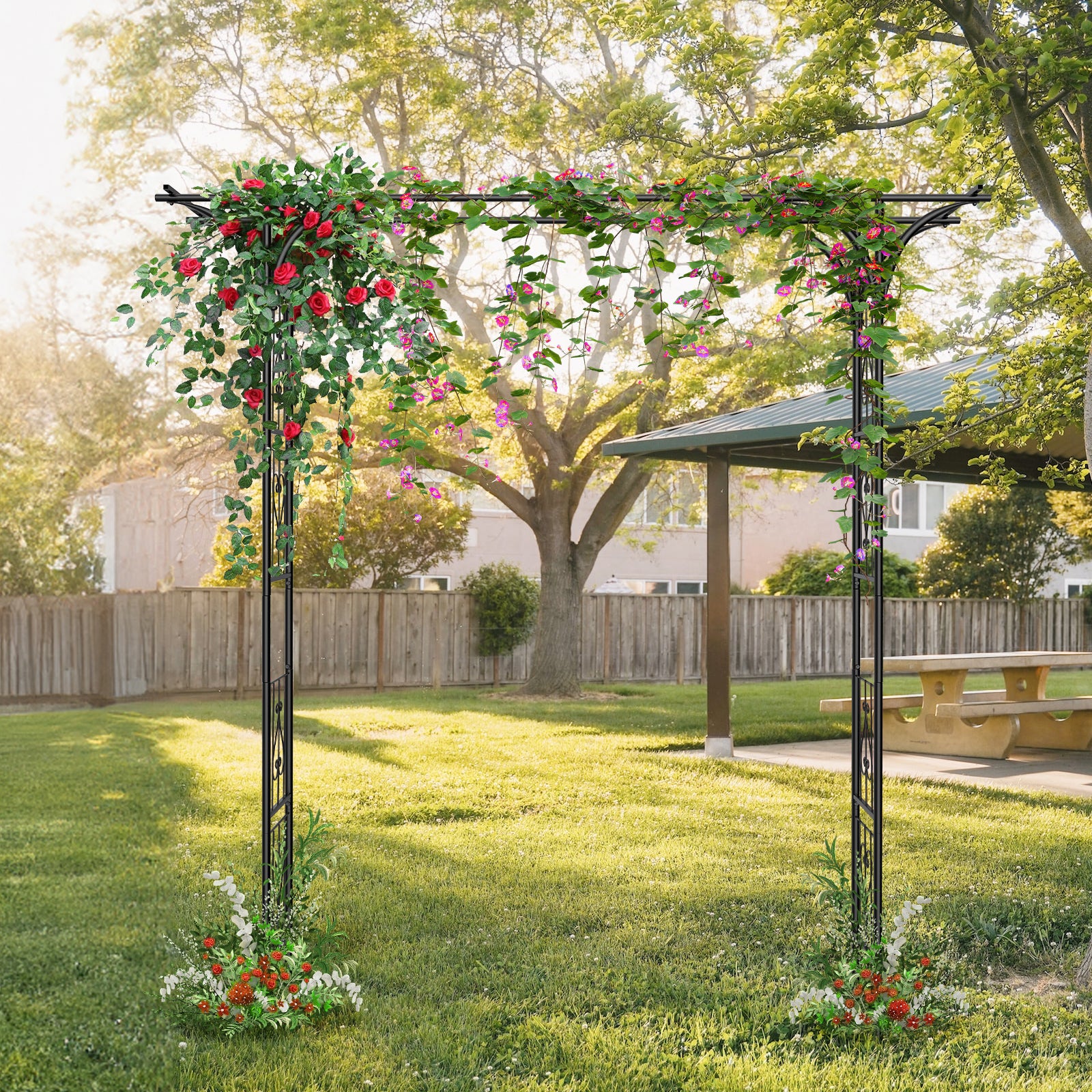 7FT Heavy Duty Garden Arch Trellis - Metal Arbor for Climbing Plants - Outdoor Archway for Wedding Ceremony & Party Decor