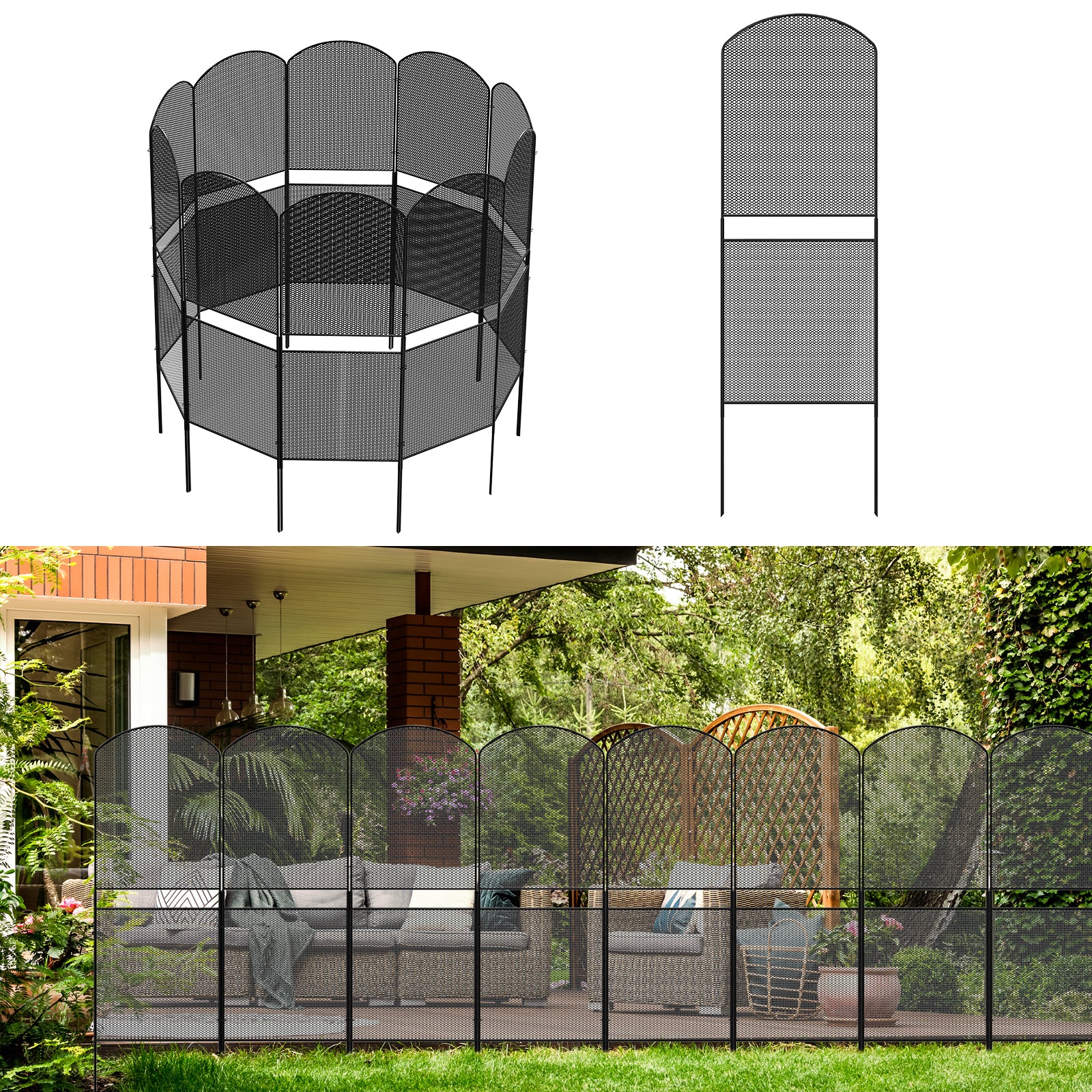 39"H Heavy-Duty Mesh Garden Fence - 10-Pack Rustproof Metal Pet Barrier & No-Dig Border Edging,