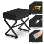 19.69 Inch X Frame Vanity Stool, Waterproof PU Leather Padded Makeup Ottoman Bench, Heavy Duty Black Metal X Leg Foot Rest Stool, Multi Use Shoe Stool for Bedroom Entryway Living Room