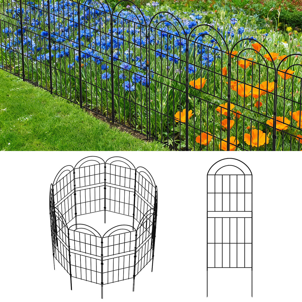 Double-Layer Decorative Garden Fence - 10-Pack Black Metal Wire Pet Barrier & Landscape Edging,