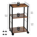 3-Tier Rolling Printer Stand - Under Desk Industrial Printer Cart with Adjustable Height