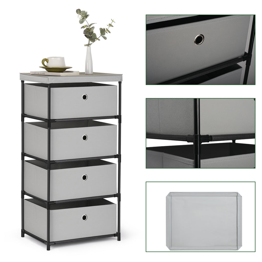 4-Drawer Light Grey Fabric Dresser - Storage Tower for Bedroom, Closets & Dorms