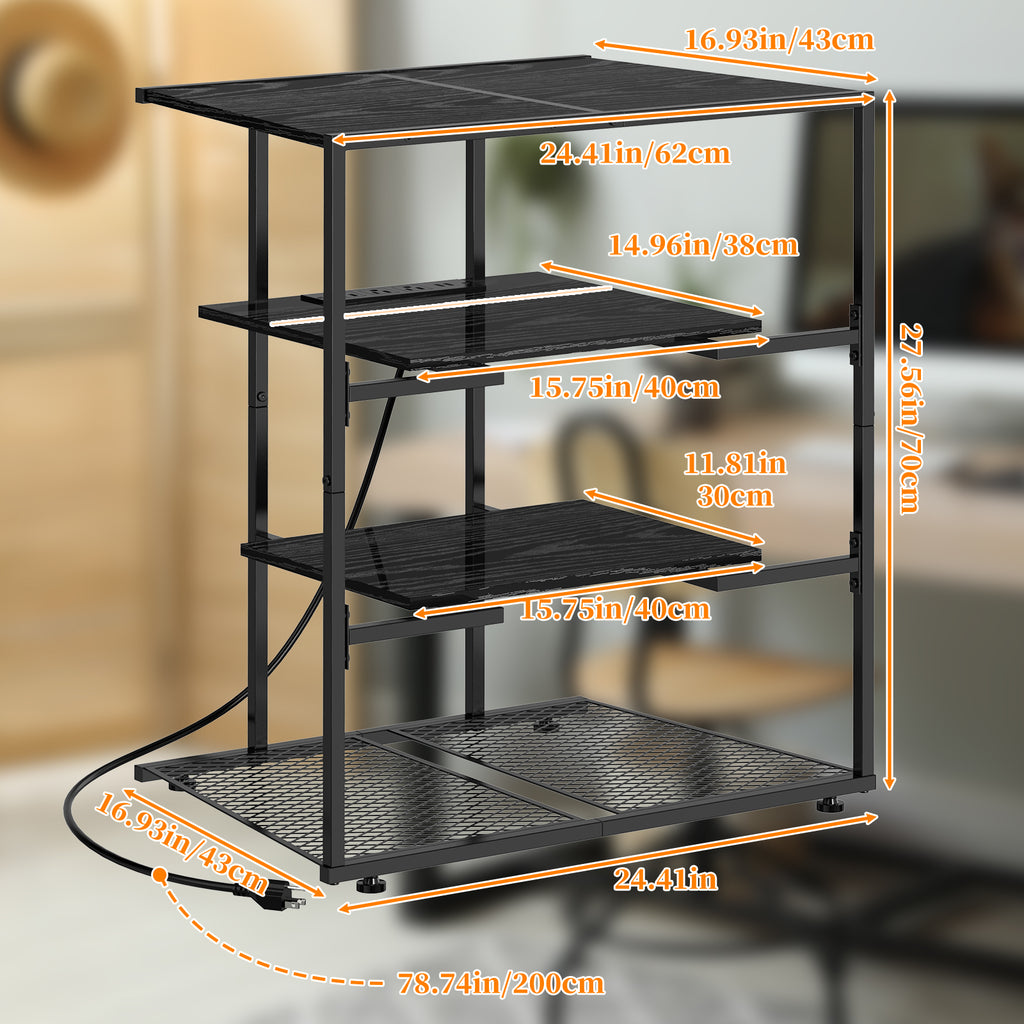 4-Tier AV Media Stand with Power Outlet - Stereo Component Cabinet & Record Player Stand for Gaming,