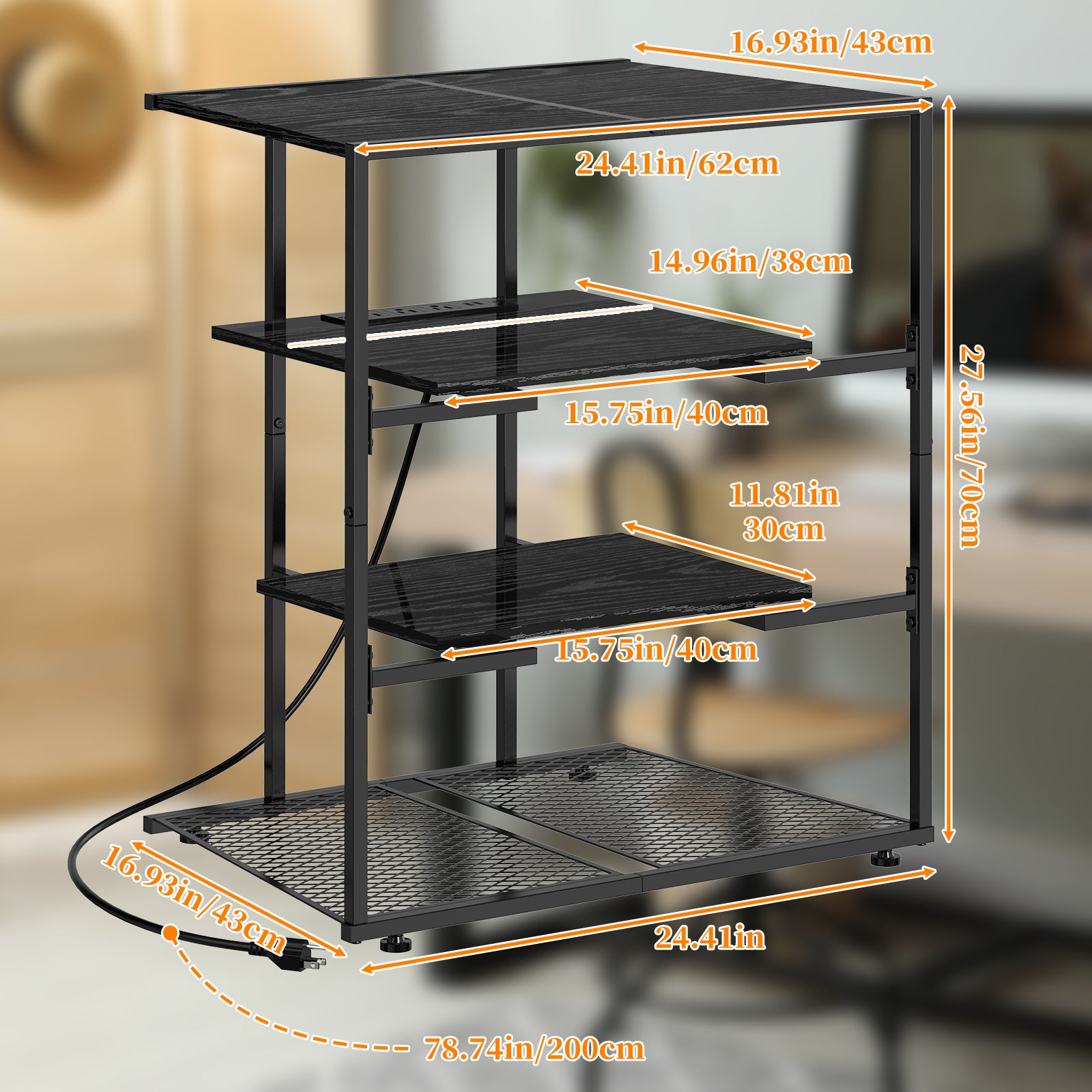 4-Tier AV Media Stand with Power Outlet - Stereo Component Cabinet & Record Player Stand for Gaming,