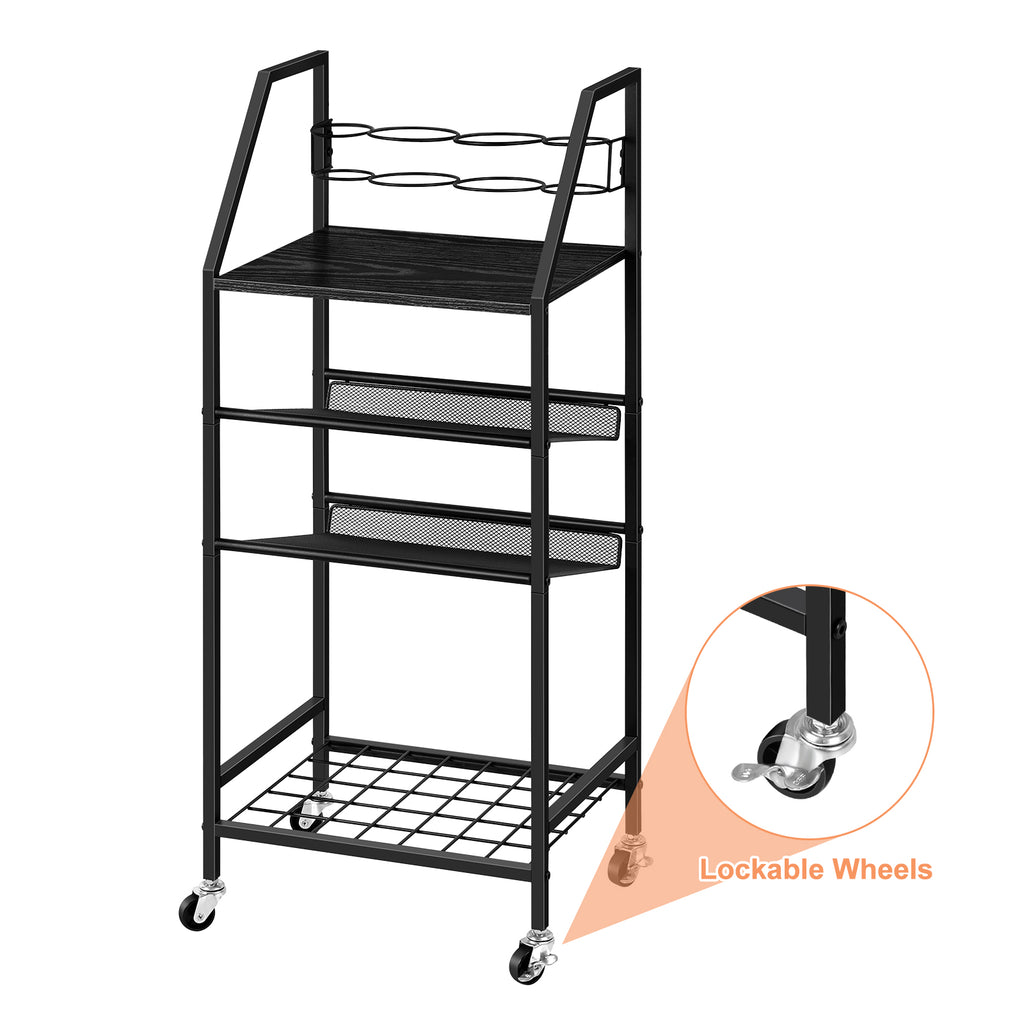 4-Tier Rolling Bathroom Cart with Integrated Hair Dryer Holder - Mobile Spa Organizer & Towel Storage Shelf for Laundry & Salon, Black