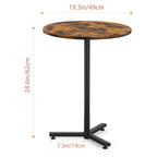 Round Pedestal Side Table - Adjustable Height Industrial End Table for Small Spaces & Sofa, Rustic Brown,