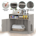 Hidden Cat Litter Box Enclosure Furniture - Modern Grey Pet House with Removable Divider & Storage Shelves