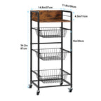4-Tier Kitchen Fruit & Vegetable Trolley - Mobile Pantry Storage Rack with Pull-Out Wire Baskets,