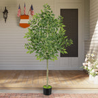 6ft Artificial Ficus Tree, Tall Lifelike Silk Leaf Plant with Real Wood Trunk for Indoor Home and Office Floor Decoration