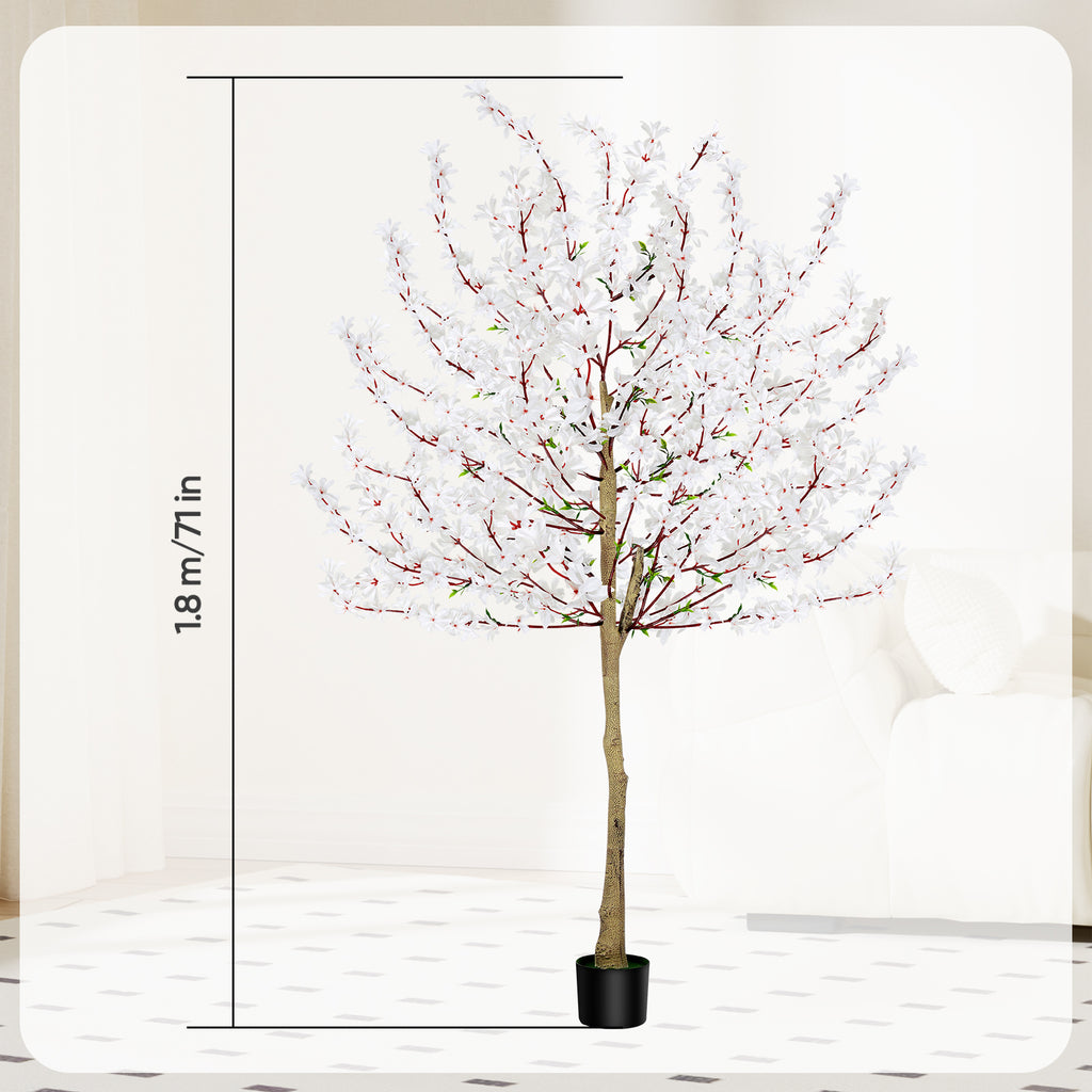 6ft Artificial Winter Jasmine Tree with White Flowers, Tall Faux Potted Blooming Plant for Indoor Home Office & Wedding Decor