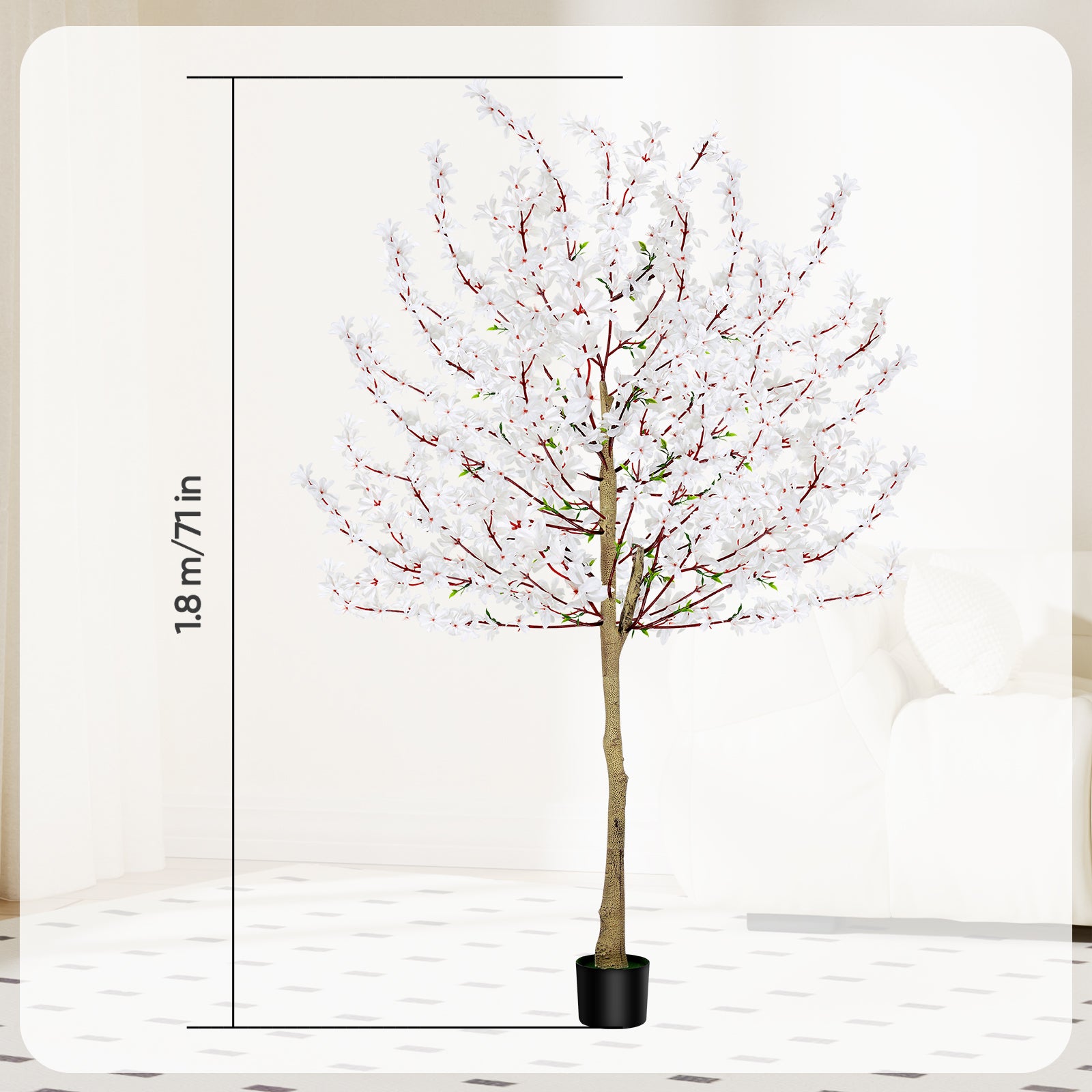 6ft Artificial Winter Jasmine Tree with White Flowers, Tall Faux Potted Blooming Plant for Indoor Home Office & Wedding Decor
