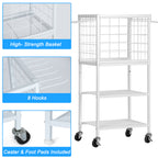 Home Gym Equipment Storage Rack w/ Wheels - Weight Rack, Yoga Mat Holder & Hooks, White