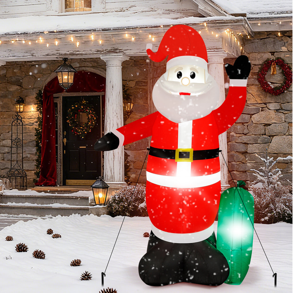 8FT Christmas Inflatable Santa Claus with Waving Hand & Built-in LEDs, Blow Up Outdoor Holiday Decor
