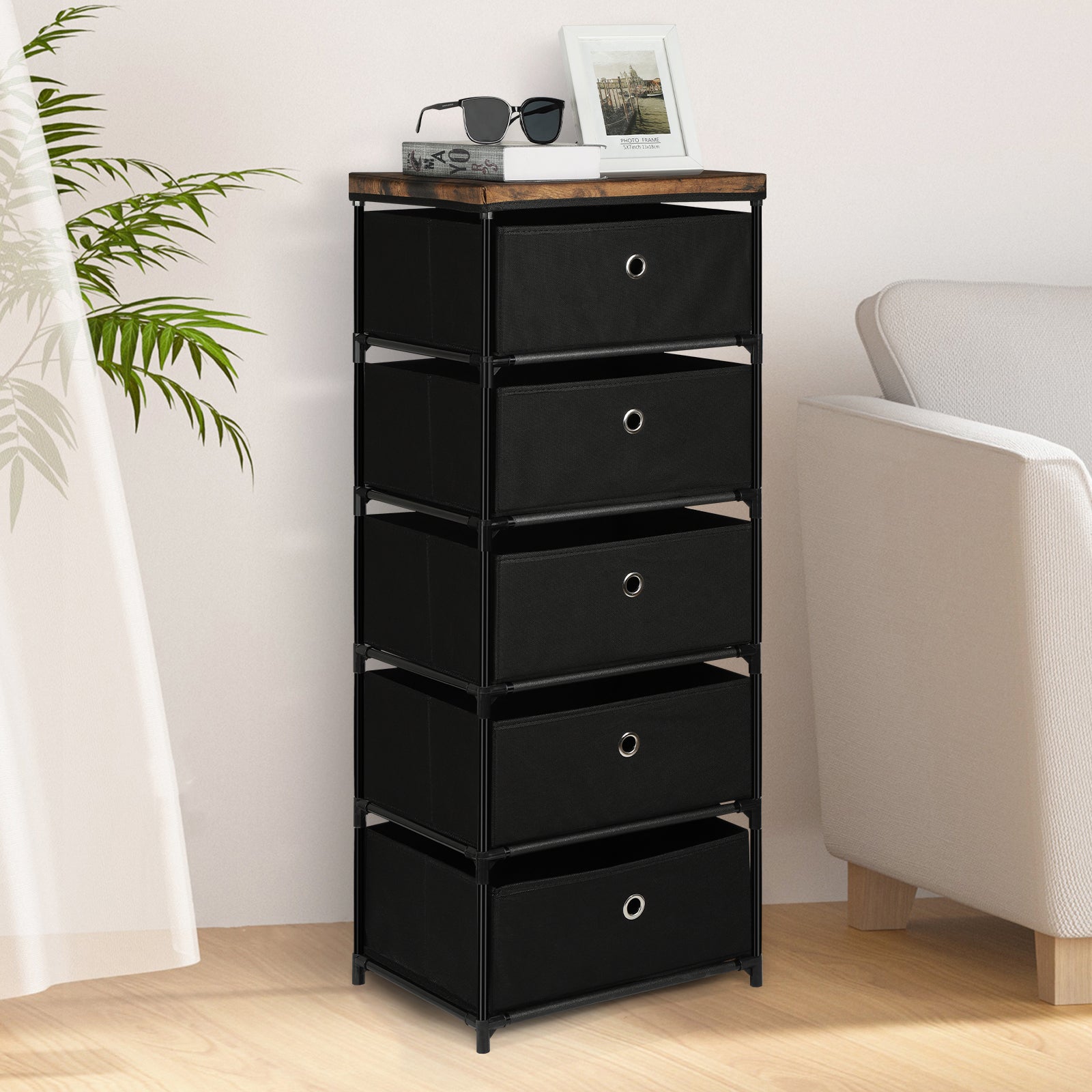 Tall 5-Drawer Fabric Storage Tower - Slim Dresser for Narrow Spaces in Hallways & Bedroom