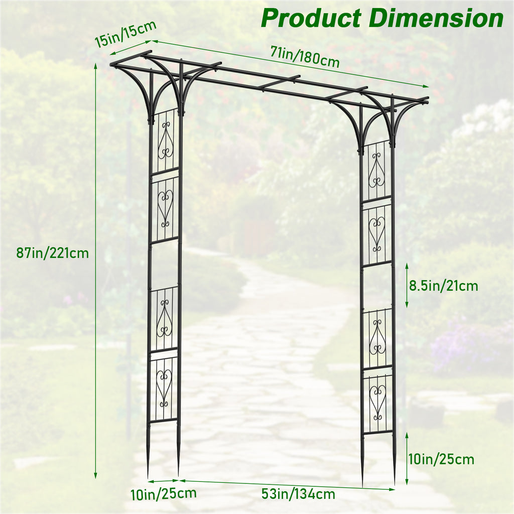7FT Heavy Duty Garden Arch Trellis - Metal Arbor for Climbing Plants - Outdoor Archway for Wedding Ceremony & Party Decor