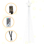 Outdoor Christmas Star Tree Light, 11-Foot Waterfall String Lights with Topper Star for Yard and Party Decorations, Warm White,