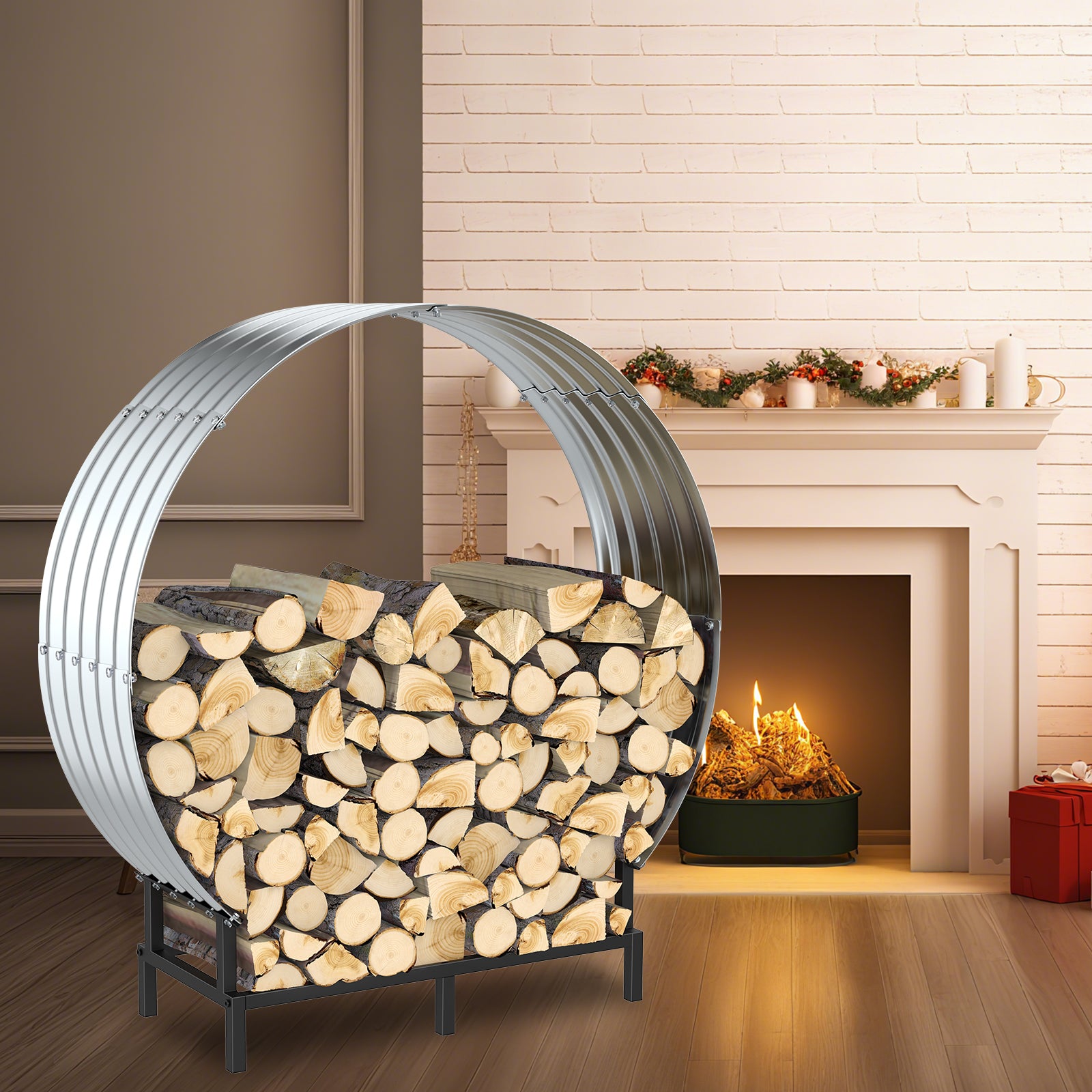 Circular Metal Firewood Rack for Outdoor Storage