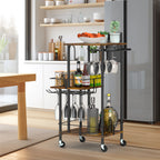 3-Tier Industrial Bar Cart - Mobile Wine Serving Trolley with Glass Holder & Bottle Storage,