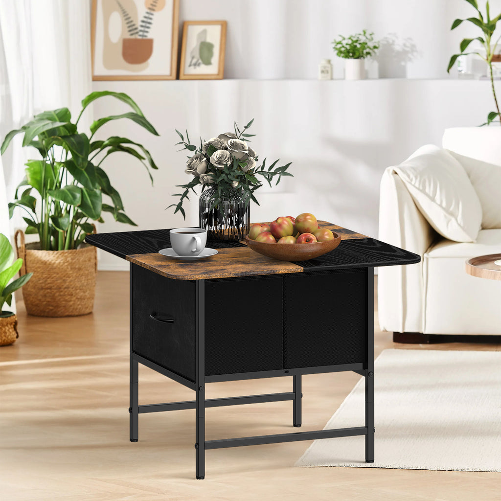 24" Square Industrial Coffee Table - Rustic End Table with 2 Storage Drawers for Small Living Rooms,