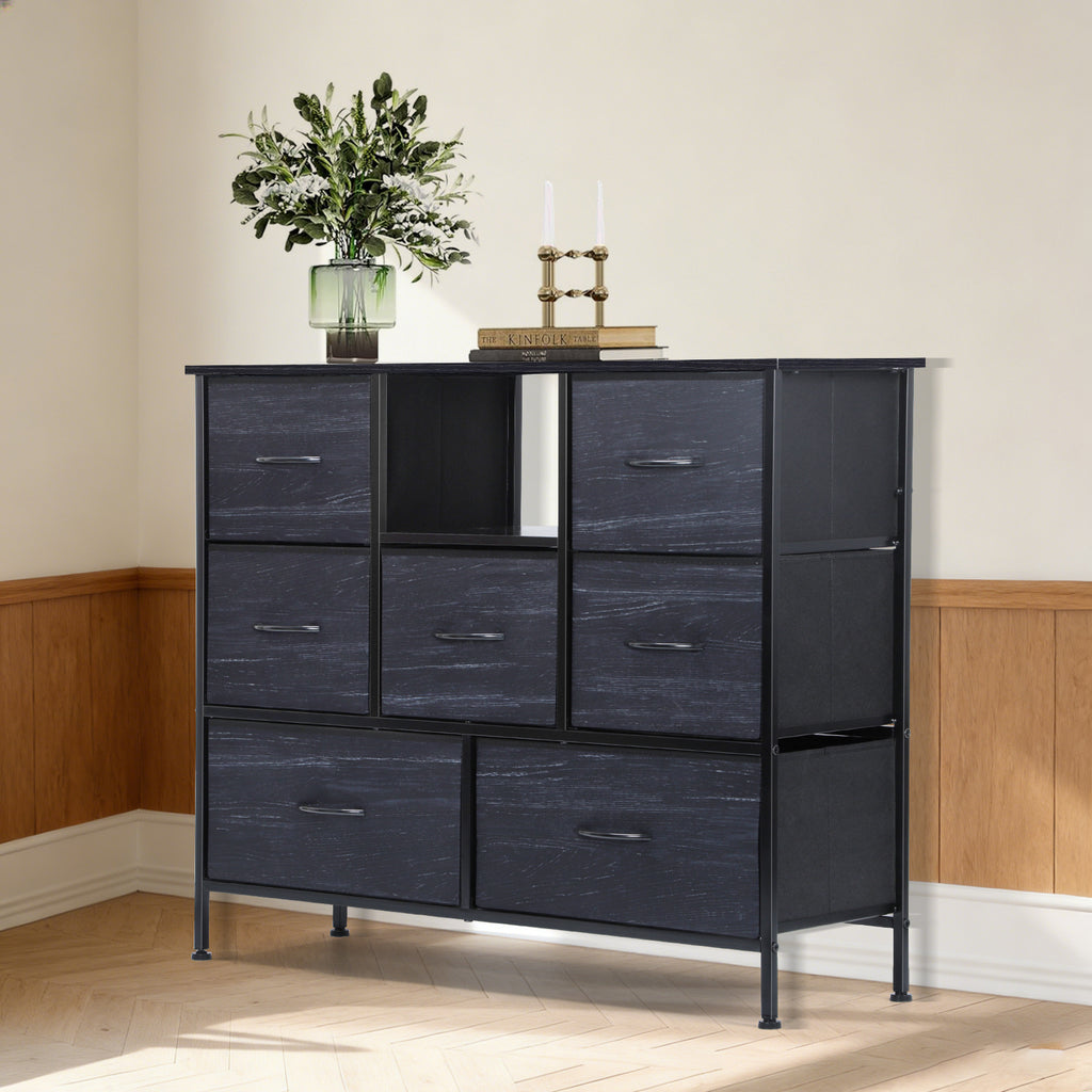 Dresser TV Stand for up to 55inch TV - Black Entertainment Center with Fabric Storage Drawers