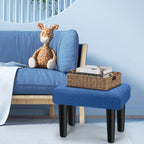 Small Teddy Velvet Foot Stool with Wood Legs, Tufted Rectangle Ottoman Foot Rest, Soft Padded Mini Footstool for Under Desk, Bedroom, Living Room, Sofa Side, Entryway, Dark Blue
