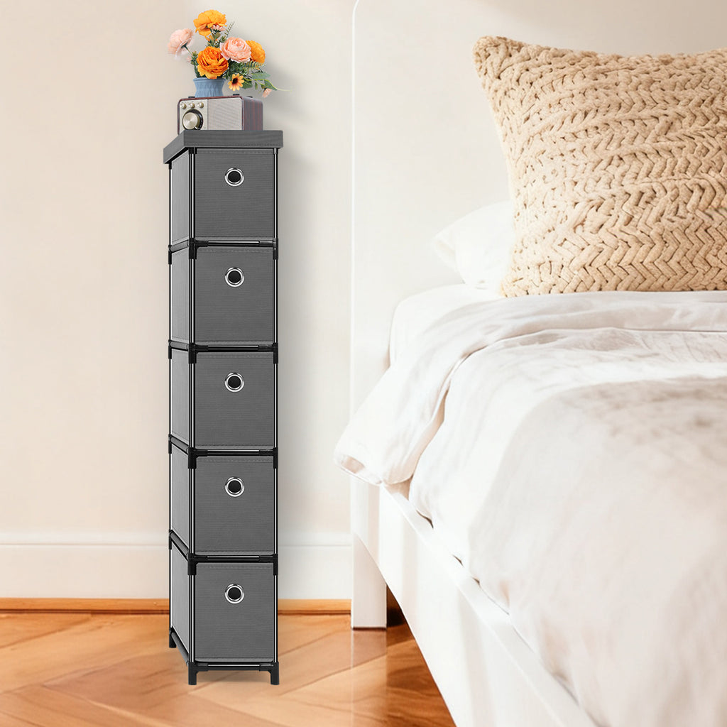 5-Drawer Narrow Grey Dresser - Lightweight Fabric Storage Cabinet for Laundry & Entryway