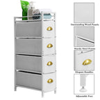 Narrow 4-Drawer White Fabric Cabinet - Slim Gaps Storage Tower for Laundry & Entryway