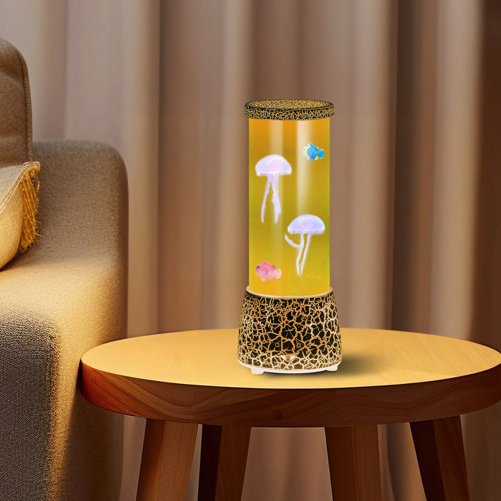 Cracked Design Jellyfish Mood Lamp - 14 Color Changing Aquarium Night Light with Adjustable Flow Speed - Remote Controlled Sensory Decor