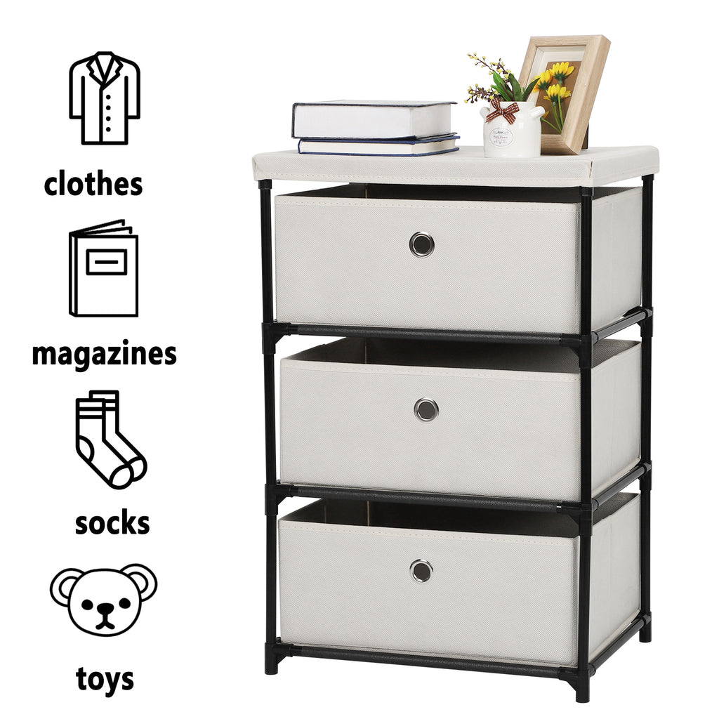 2-Pack Small White Fabric Dressers - Matching 3-Drawer Storage Units for Bedroom & Nursery